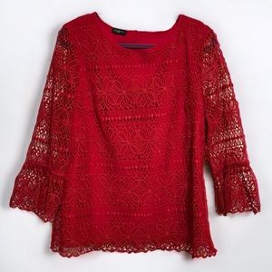Red Top With Bell Sleeves And A Lacey Overlay
